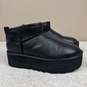 Ugg Classic Ultra Mini Platform Black Leather Boots